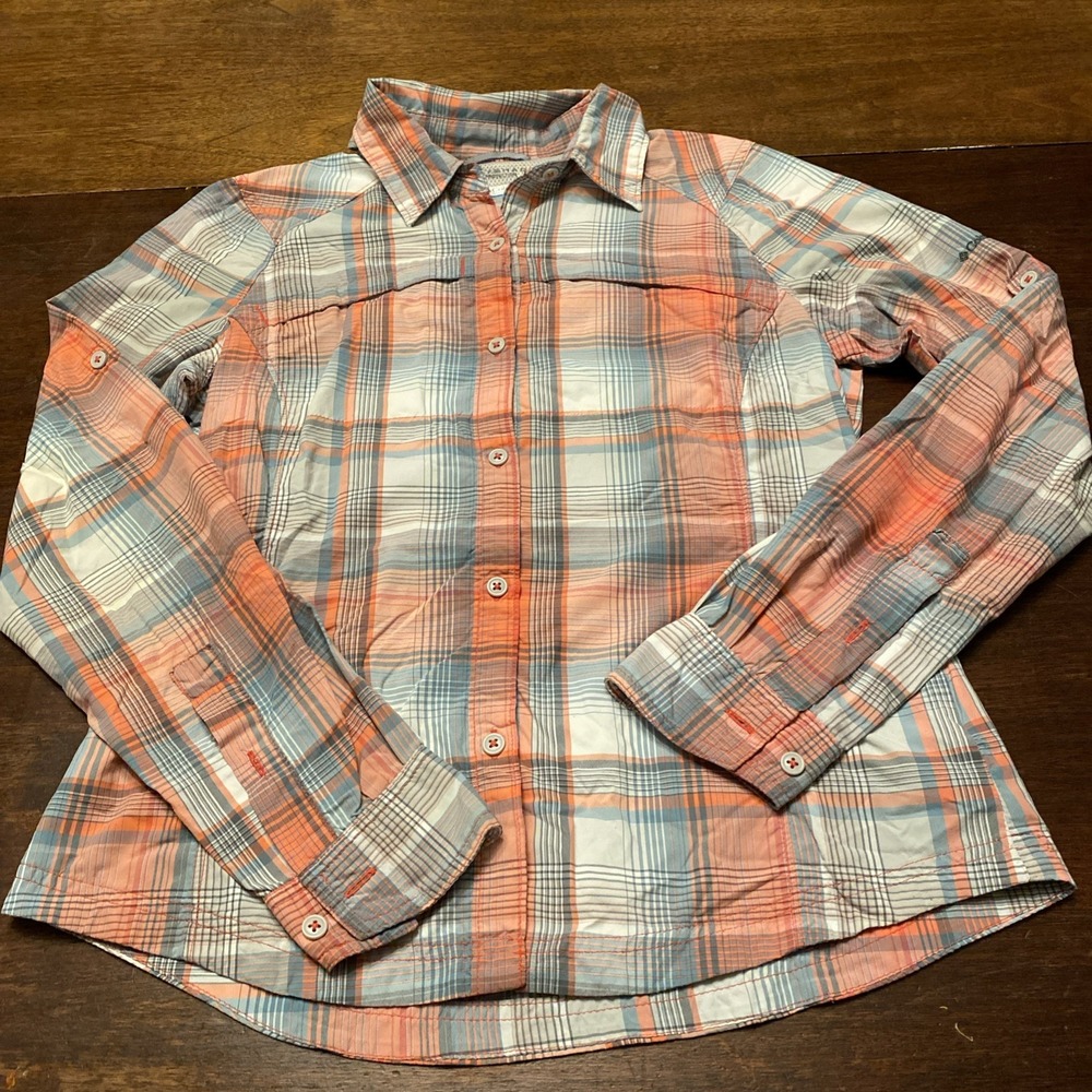 Columbia Shirt Womens Small Pink/Gray Plaid Long-Sleeve Shirt Omni-Shade